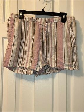 Land N' Sea Linen Blend Shorts Front Tie Vertical Stripes Pink Purple Size M